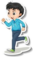stripfiguur sticker met een jongen joggen op een witte achtergrond vector