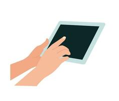hand- Holding digitaal tablet met leeg scherm, bespotten omhoog vector
