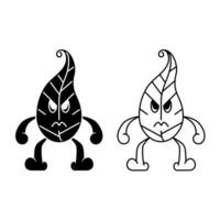 zwart en wit illustratie van boos blad karakter. lijn kunst, silhouet, gemakkelijk en schetsen concept. gebruikt voor mascotte, logo, symbool, teken, afdrukken, tekening boek, of kleur vector