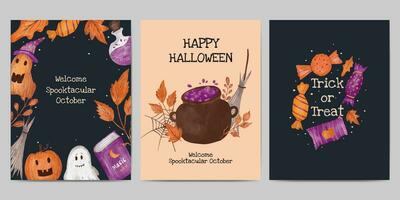 hand- getrokken halloween kaart verzameling illustratie vector