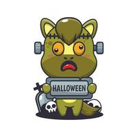 zombie paard Holding halloween groet steen. schattig halloween tekenfilm illustratie. vector