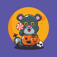 panter met halloween pompoen kostuum. schattig halloween tekenfilm illustratie. vector