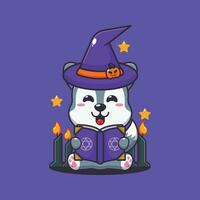 heks wolf lezing spellen boek. schattig halloween tekenfilm illustratie. vector