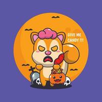 zombie eekhoorn willen snoep. schattig halloween tekenfilm illustratie. vector