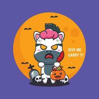 zombie zebra willen snoep. schattig halloween tekenfilm illustratie. vector