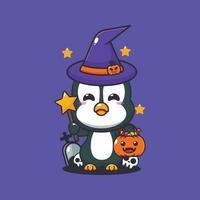 heks pinguïn in halloween dag. schattig halloween tekenfilm illustratie. vector