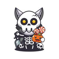 wasbeer met skelet kostuum Holding halloween pompoen. schattig halloween tekenfilm illustratie. vector