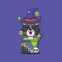 heks wasbeer maken toverdrank in halloween dag. schattig halloween tekenfilm illustratie. vector