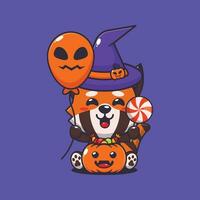 heks rood panda Holding halloween ballon en snoep. schattig halloween tekenfilm illustratie. vector
