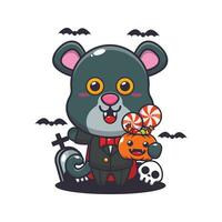 vampier panter Holding halloween pompoen. schattig halloween tekenfilm illustratie. vector