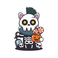 zebra met skelet kostuum Holding halloween pompoen. schattig halloween tekenfilm illustratie. vector