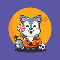 wolf met halloween pompoen kostuum. schattig halloween tekenfilm illustratie. vector