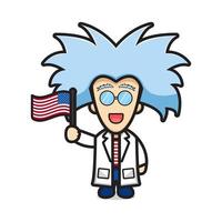 schattige wetenschapper met vlag viert amerika onafhankelijkheidsdag cartoon pictogram vectorillustratie vector