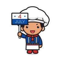 schattig chef-kokkarakter viert amerika onafhankelijkheidsdag cartoon pictogram vectorillustratie vector