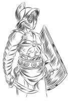 schetsen van Romeins gladiator soldaat met zwaard en schild vector