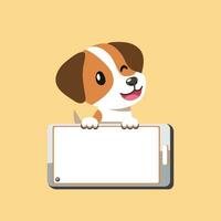 tekenfilm karakter schattig jack Russell terriër hond en smartphone vector
