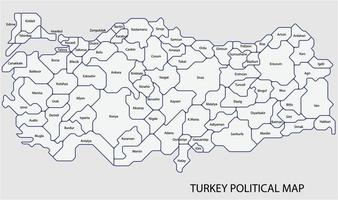 De politieke kaart van Turkije verdeelt door de staat kleurrijke eenvoudsstijl. vector