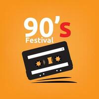 cassette plakband vector illustratie met 90's feest Aan oranje achtergrond. geschikt voor muziek- festival spandoek. wijnoogst ontwerp concept