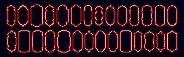 neon Arabisch kader set. gloeiend rood Arabisch boog. moslim verzameling met reeks vector Islamitisch deur en venster. Arabisch moslim vorm boog. ontwerp element. Islamitisch illustratie.