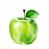 vers groen appel fruit met blad waterverf schilderij illustratie vector