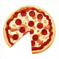 gesneden peperoni kaas pizza top visie geïsoleerd gedetailleerd hand- getrokken schilderij illustratie vector