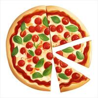 gesneden peperoni kaas pizza top visie geïsoleerd gedetailleerd hand- getrokken schilderij illustratie vector