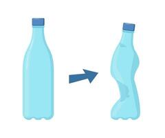 verfrommeld plastic fles. plastic afval. vuilnis recycle concept. vector illustratie.