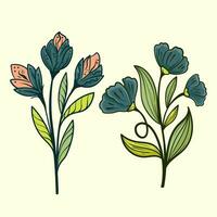 bloemen verzameling met bladeren en bloemen, tekening waterverf klein bloem. botanisch illustratie minimaal stijl. vector