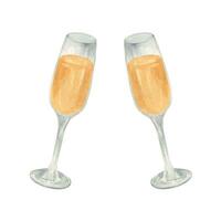 hand- getrokken Champagne bril clip art. waterverf vieren dranken vector