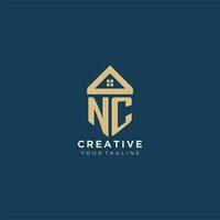 eerste brief nc met gemakkelijk huis dak creatief logo ontwerp voor echt landgoed bedrijf vector