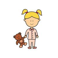 kinderen tekening tekenfilm vector illustratie schattig weinig meisje met baby beer icoon geïsoleerd Aan wit achtergrond