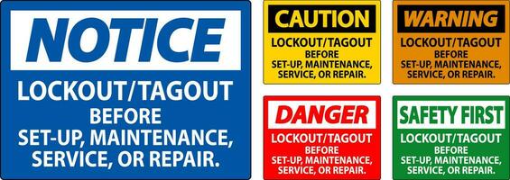 Gevaar veiligheid etiket uitsluiting tagout voordat opgericht, onderhoud, onderhoud of reparatie vector