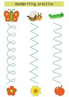 traceren lijnen voor kinderen insecten vlinder bij rups- handschrift praktijk ontwikkeling voor kinderen. eps10 vector