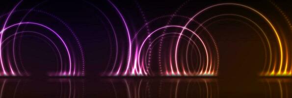 oranje Purper neon laser cirkels technologie achtergrond vector