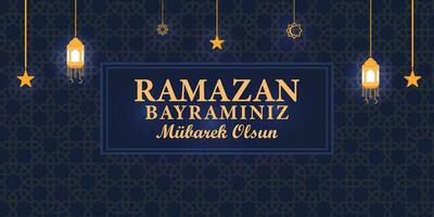 heilig maand van moslim gemeenschap Ramadan. eid al-fitr mubarak Islamitisch feest hartelijk groeten. vertaling gelukkig Ramadan. Turks Ramazan bayraminiz mubarek olsun vector