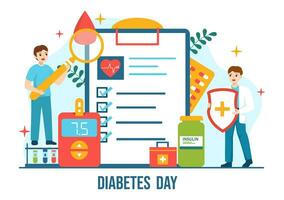 wereld diabetes dag vector illustratie Aan 14 november met artsen testen bloed voor glucose en meten suiker in vlak tekenfilm achtergrond ontwerp