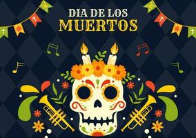 dia de los Muertos sociaal media achtergrond illustratie vlak tekenfilm hand- getrokken Sjablonen vector