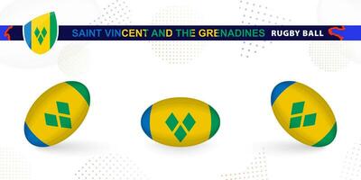 rugby bal reeks met de vlag van heilige vincent en de grenadines in divers hoeken Aan abstract achtergrond. vector