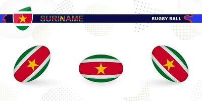 rugby bal reeks met de vlag van Suriname in divers hoeken Aan abstract achtergrond. vector