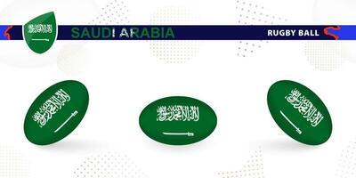 rugby bal reeks met de vlag van saudi Arabië in divers hoeken Aan abstract achtergrond. vector