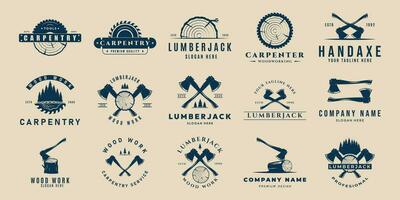 reeks van timmerwerk vector logo illustratie ontwerp, houthakker logo , assen , hout ontwerp sjabloon