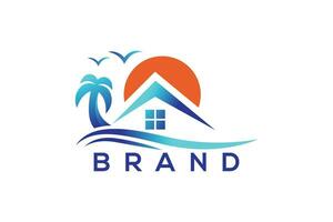 modieus en minimaal vakantie of huis en palm boom vector logo ontwerp