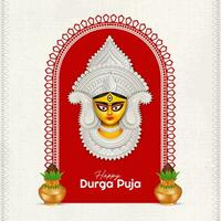 godin maa durga gezicht in gelukkig durga poeja, dussehra, en navratri viering concept voor web banier, poster, sociaal media na, en folder reclame vector