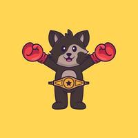 schattige kat in boxerkostuum met kampioensriem. dierlijk beeldverhaalconcept geïsoleerd. kan worden gebruikt voor t-shirt, wenskaart, uitnodigingskaart of mascotte. platte cartoonstijl vector