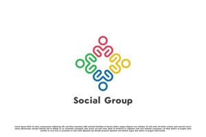sociaal groep gemeenschap sjabloon logo ontwerp illustratie. silhouet van groep van mensen verschillend ras etnisch cultuur. bewustzijn menselijk zorg icoon symbool concept modern gemakkelijk minimalistische creatief . vector