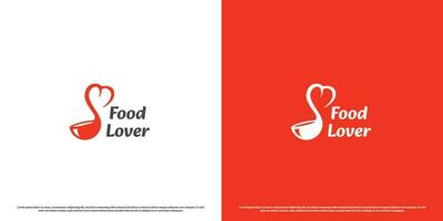 voedsel liefde logo ontwerp illustratie. silhouet van liefde hart soep lepel vorm geven aan. menu concept sjabloon voor heerlijk voedsel, restaurant, cafe, culinair, gemakkelijk modern minimalistische creatief abstract geïsoleerd vector