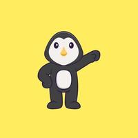 schattige pinguïnheld. dierlijk beeldverhaalconcept geïsoleerd. kan worden gebruikt voor t-shirt, wenskaart, uitnodigingskaart of mascotte. platte cartoonstijl vector