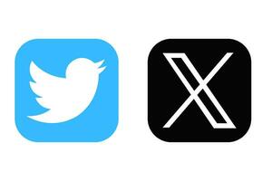 X nieuw twitter icoon. twitter rebranding weinig vogel naar X brief symbool. twitter X nieuw logo vcetor. elon muskus verandering sociaal media logo novatie. reeks van twitter nieuw en oud ronde en plein logo. vector