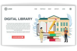 een vrouw lezing een boek. website bladzijde digitaal bibliotheek. modern vlak ontwerp concept van web bladzijde ontwerp voor website en mobiel website vector