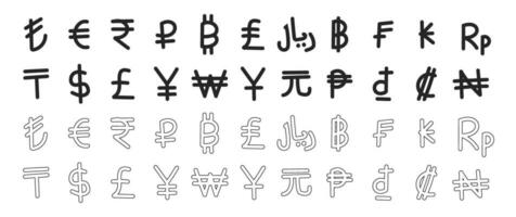 wereld valuta simbol geld bank icoon tekening hand- tekening vector